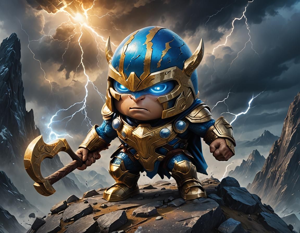 Egg as Thor on Stormy Peak Digital Painting