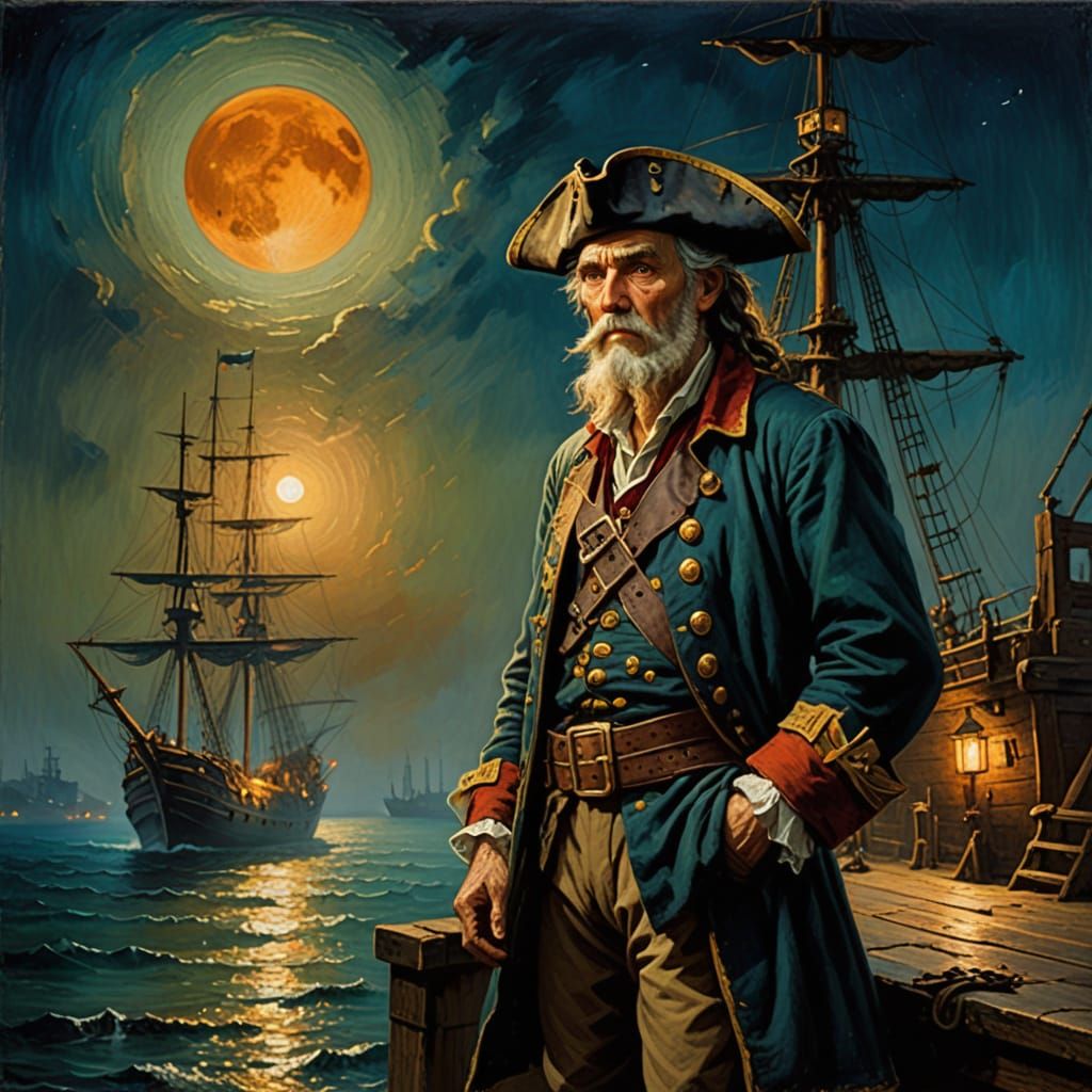 Tired Old Pirate Under Golden Moonlight