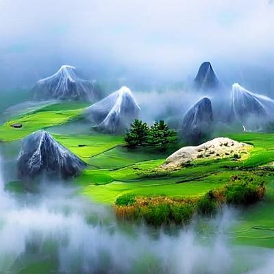 Misty Mountain Landscape: A Tranquil Vista