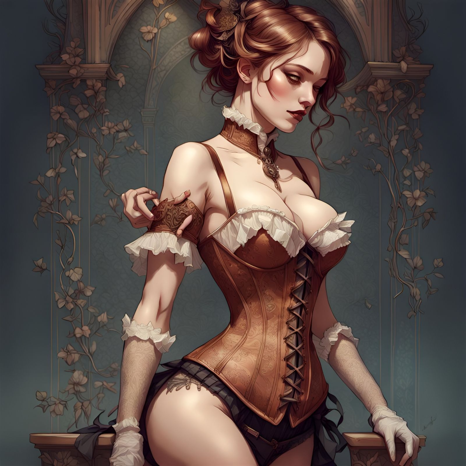Victorian Beauty in Dynamic Pose, Digital Art