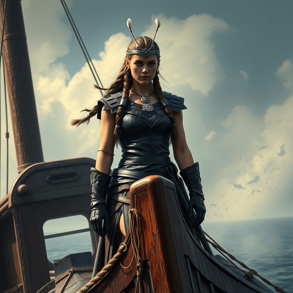 Viking Woman on Longship with Dynamic Lighting