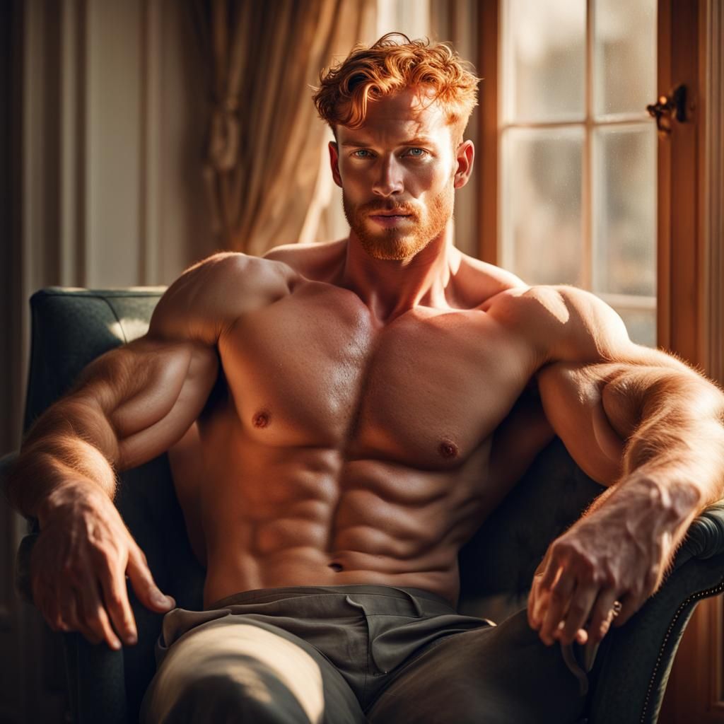 Painterly Portrait: Muscular Ginger Man in Morning Light