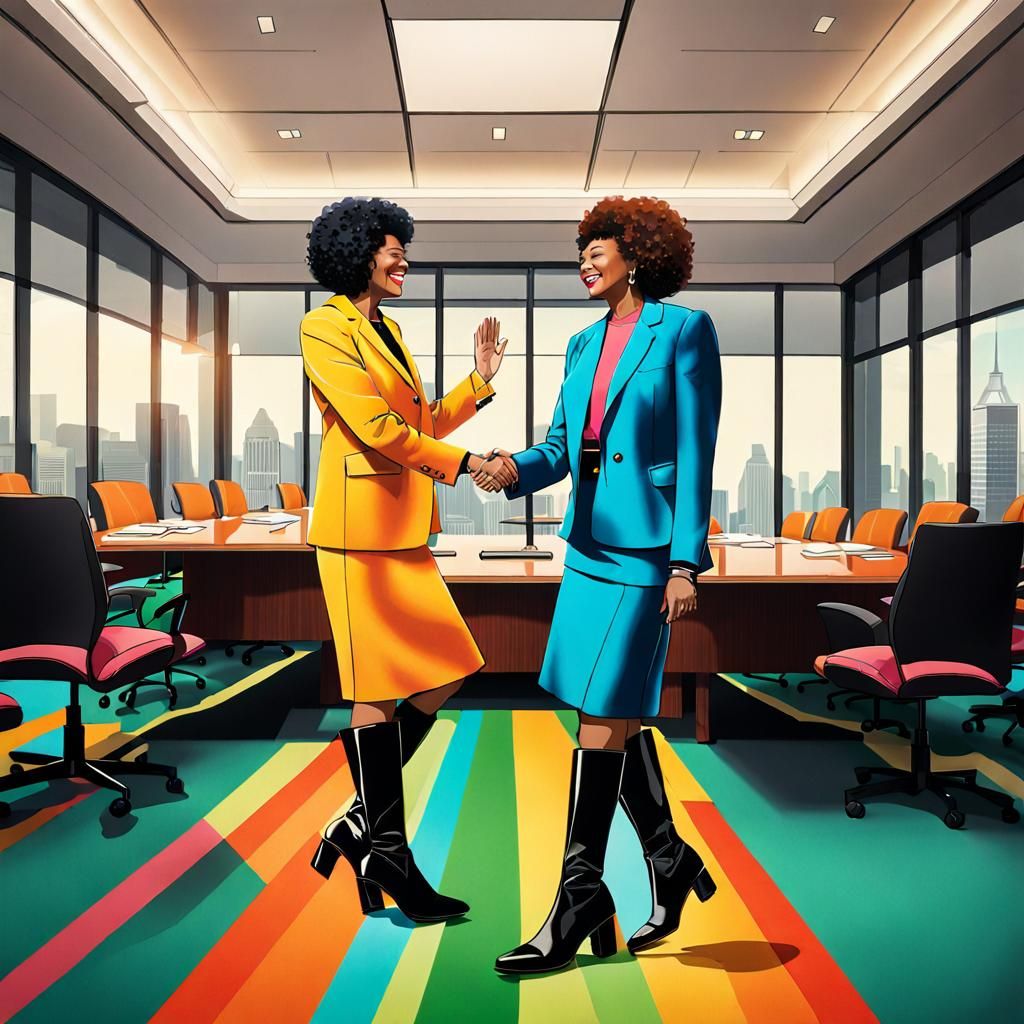 Women in Skirt Suits Handshake in Boardroom