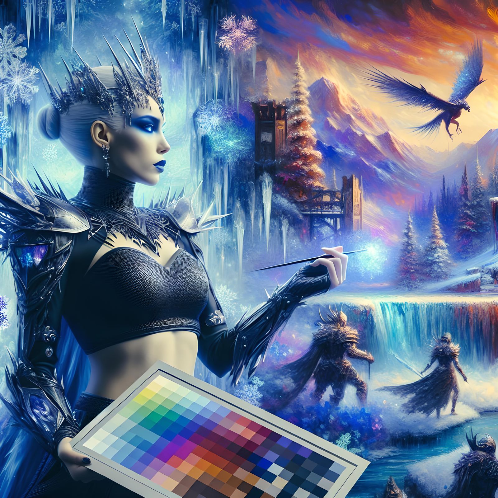 Icy Queen in Black Armor, Matte Painting