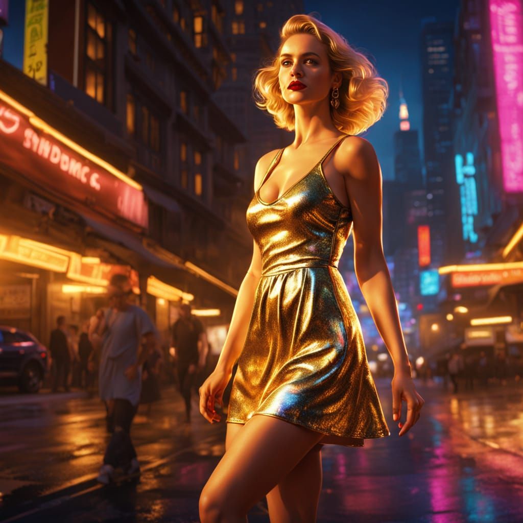 Croatian Pin-Up in Neon City, Hyper-Realistic Digital Art