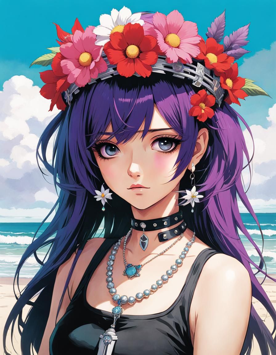 Emo Punk Flower Princess: Anime Style Illustration