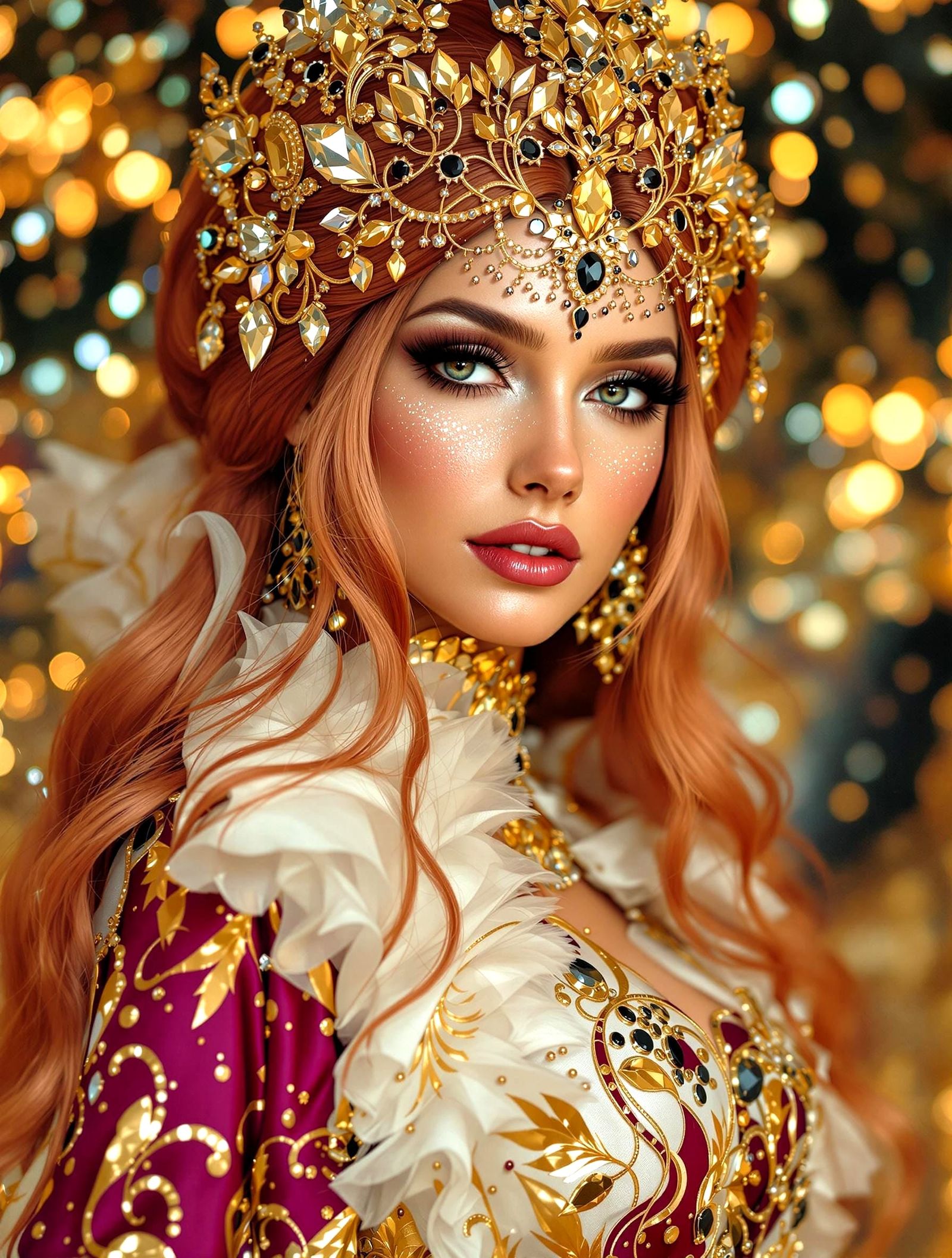 Goddess with Red Hat in Klimt Style