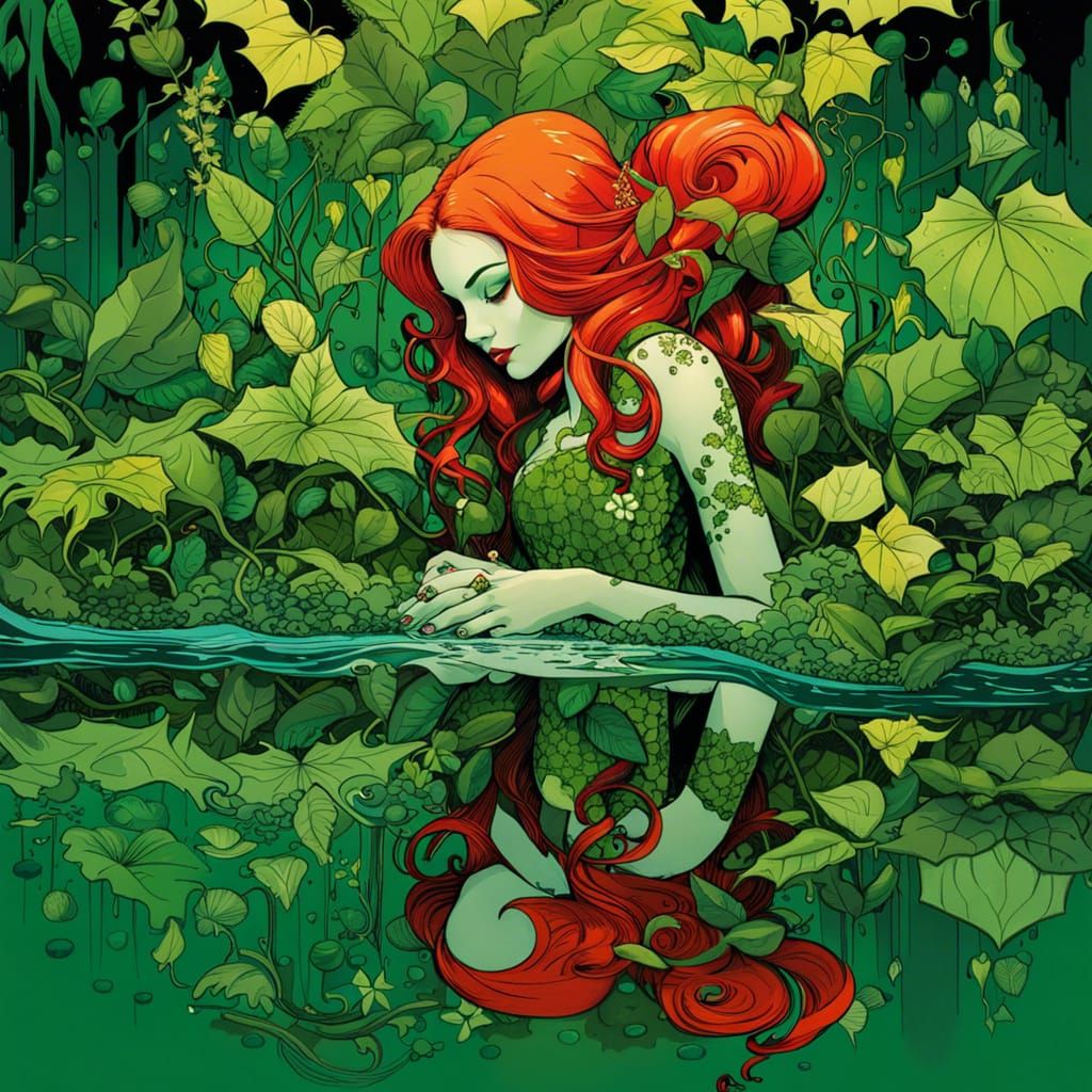 Poison Ivy Reflects: Hyperrealistic Digital Art
