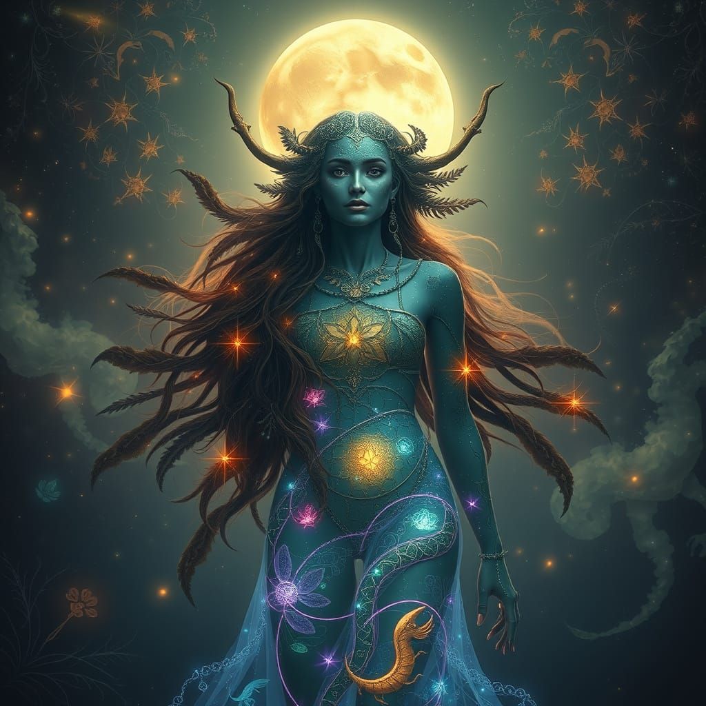 Ethereal Mindscape: Earth and Moon in Mystical Dance