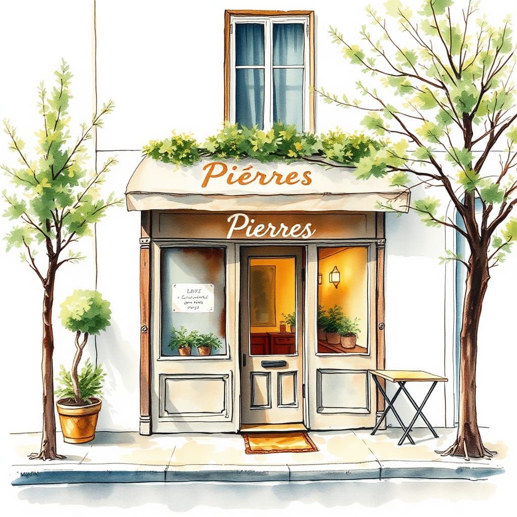 Charming Parisienne Cafe Watercolor Painting