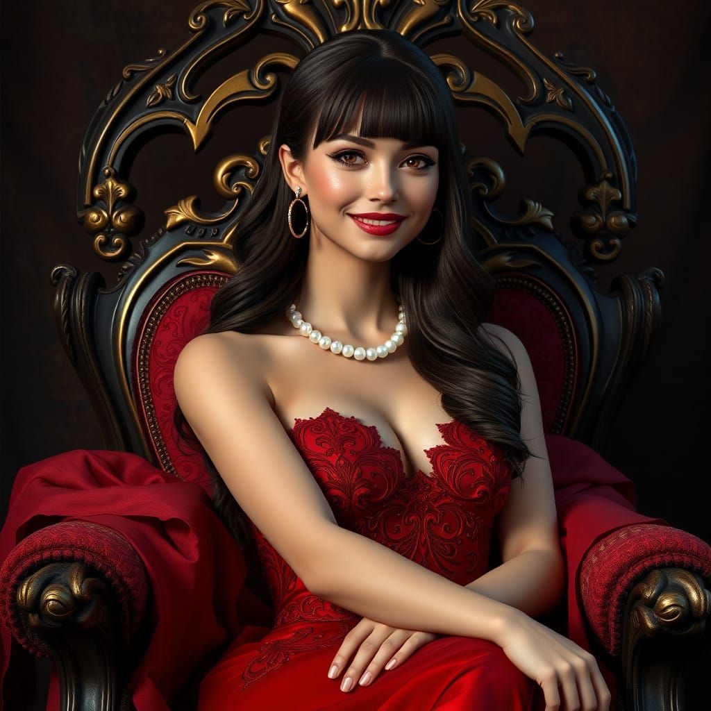 Elegant Red Evening Gown Fantasy Concept Art