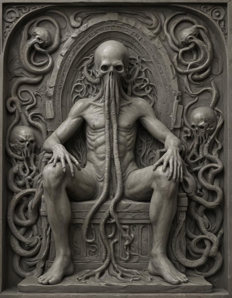 Lovecraft's Ghost on Cthulhu Throne, Dark Fantasy Art