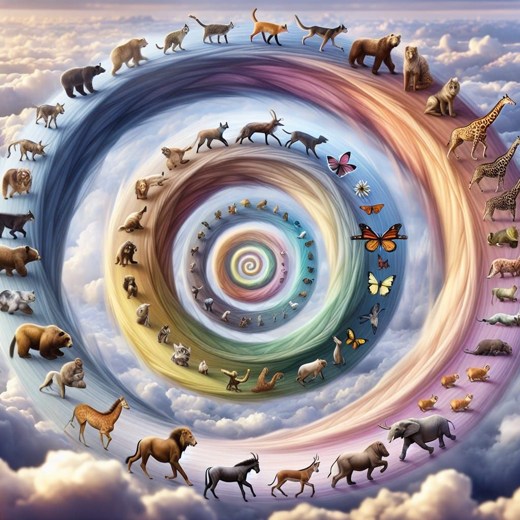 Animated Animal Spiral in Dreamy Sky