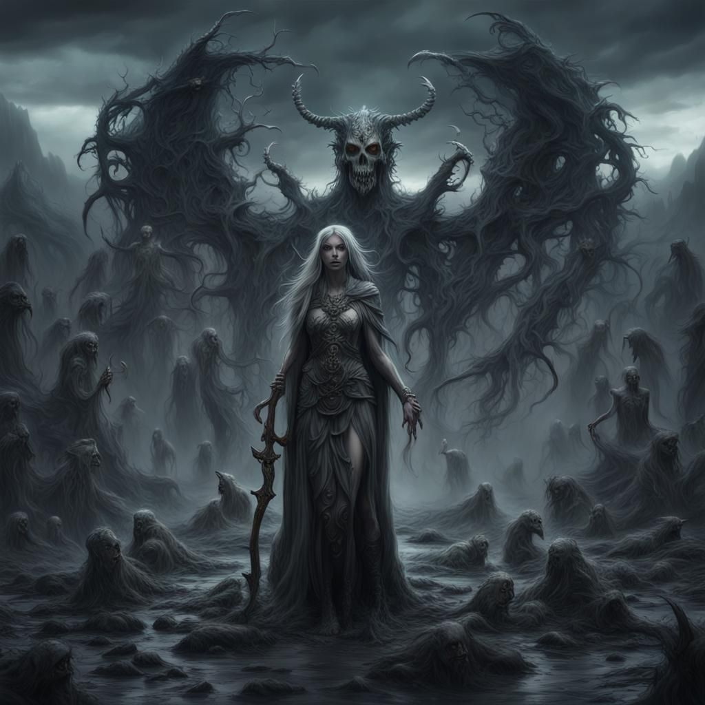 Hel: Norse Goddess of Death in Dark Fantasy Style