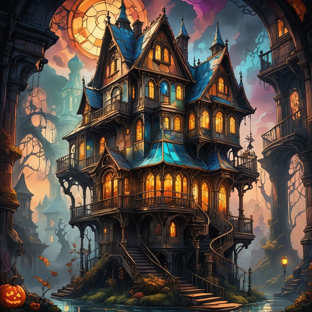 Haunted House Glass Pipe in OIl Painting Style