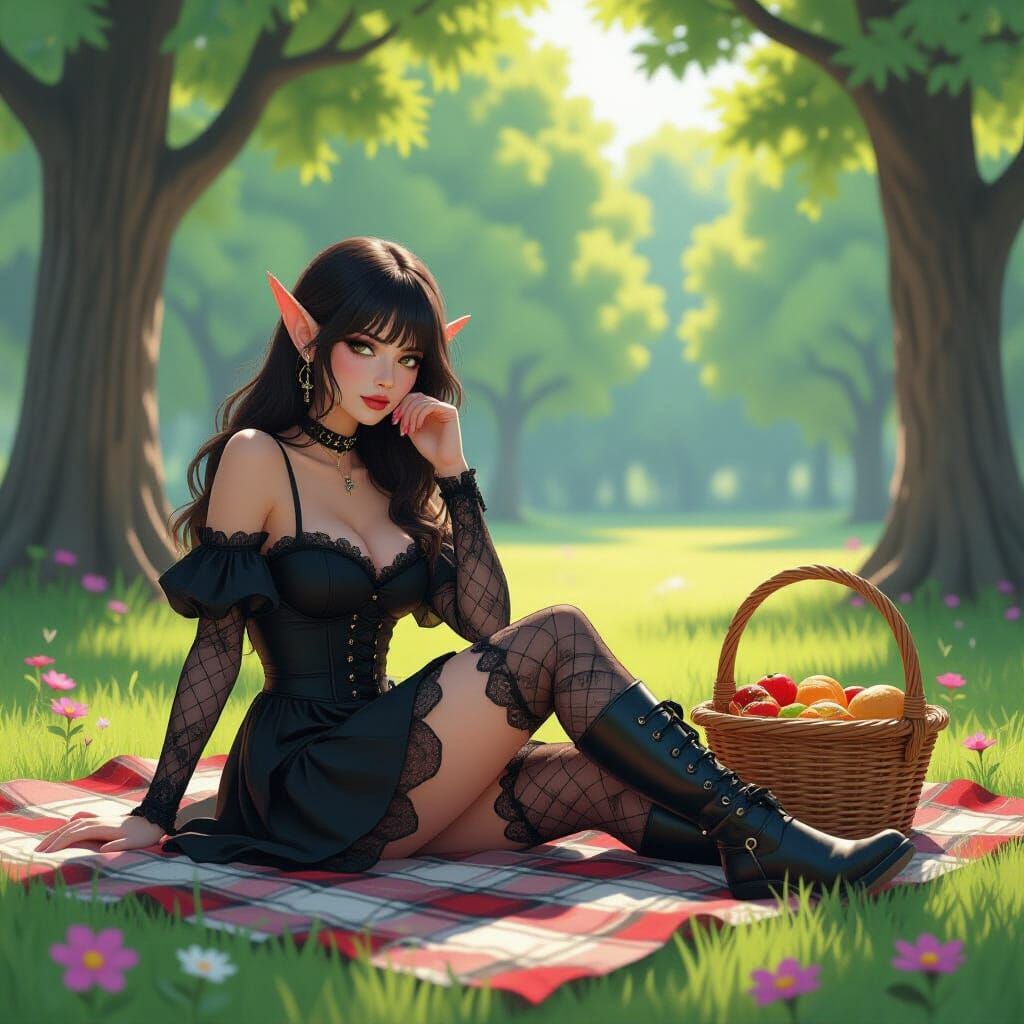 Gothic Elf in Park, Burton-esque Style