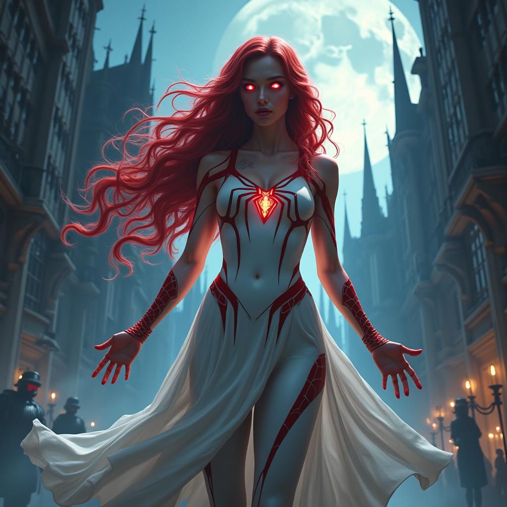 Gwen Stacy Spider-Woman in Mystical Cityscape