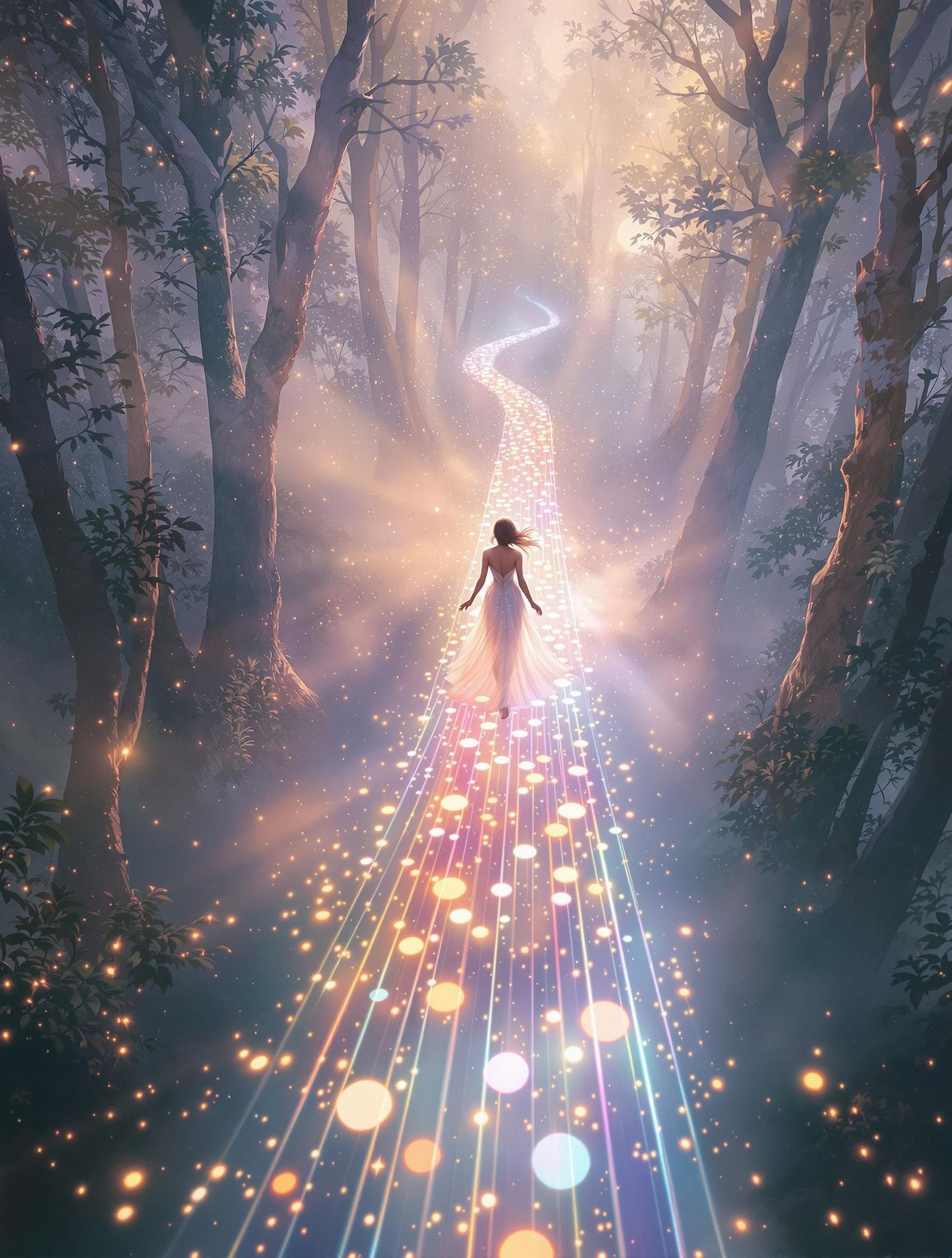 Iridescent Bridge: Illusionist in Moonlit Forest