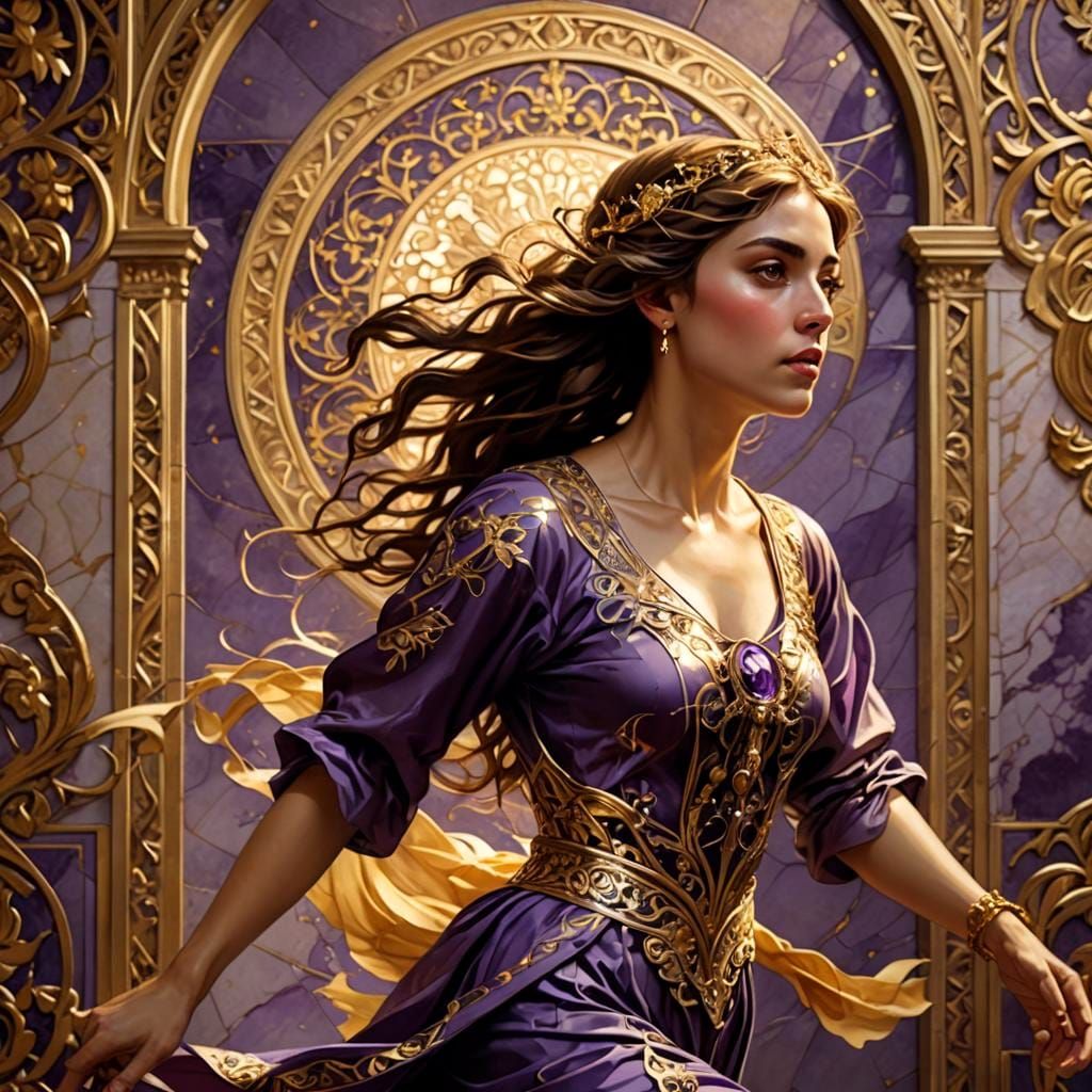 Byzantine Princess Running in Art Nouveau Style