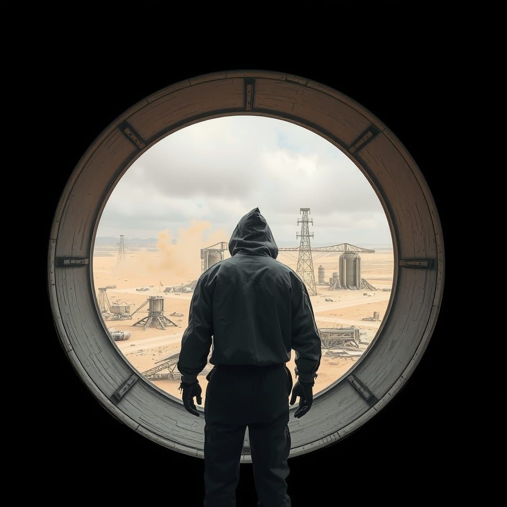 Post-Apocalyptic Silo Dweller in Dystopian Landscape