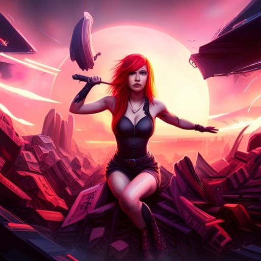 Red-Haired Girl at Punk Show: Detailed Matte Painting