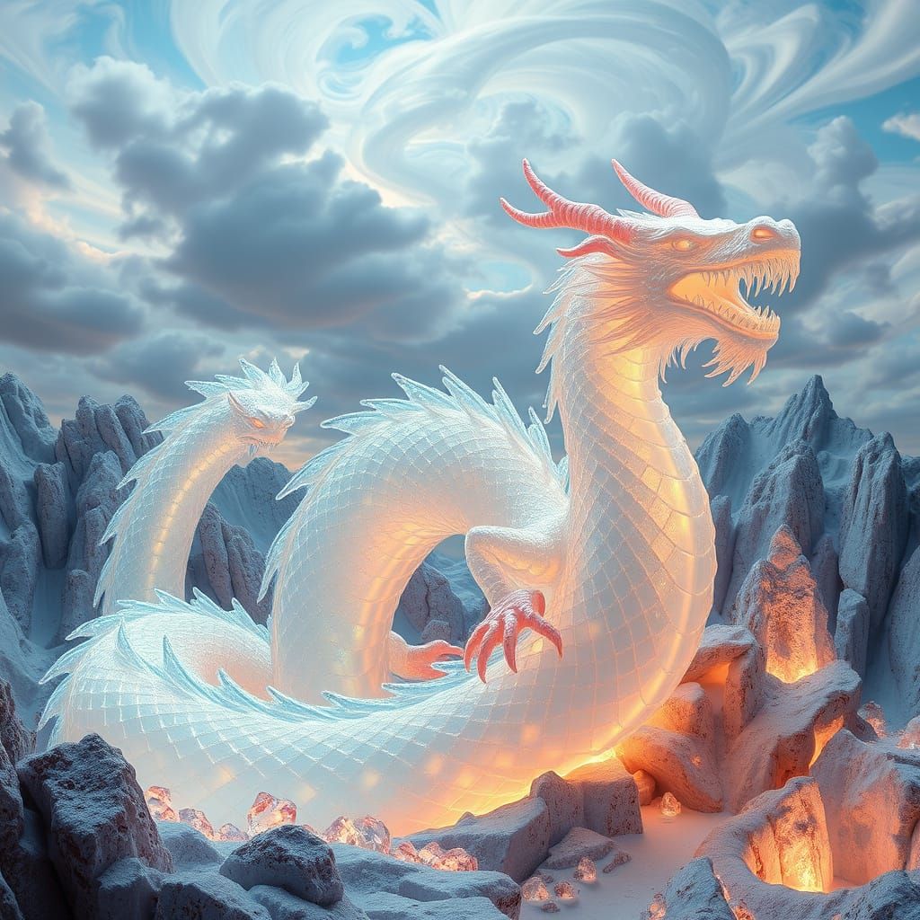 Giant Gummy Dragon Coiled Around Rock Candy Mountains