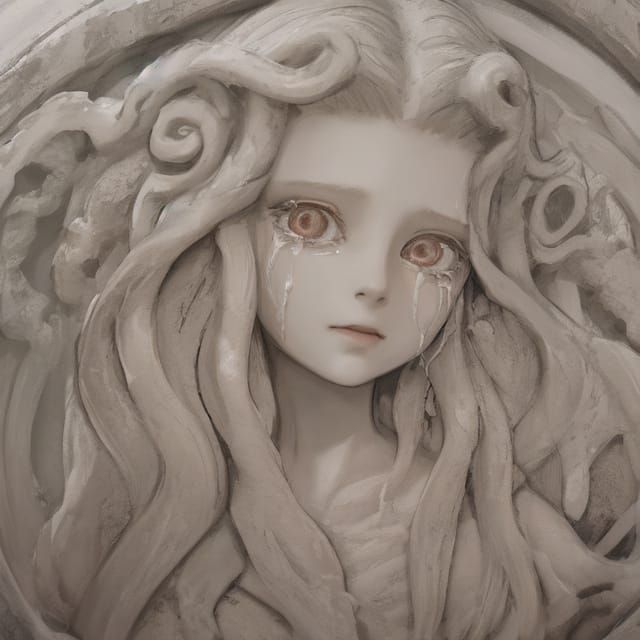 Crying Medusa Portrait Carved in Marble