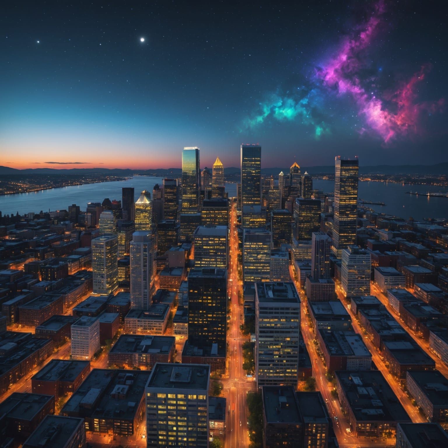 Portland Oregon Skyline at Night: Digital Matte Painting