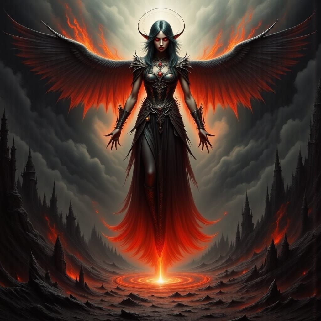 Infernal Descent: Woman Plunging into Hellfire