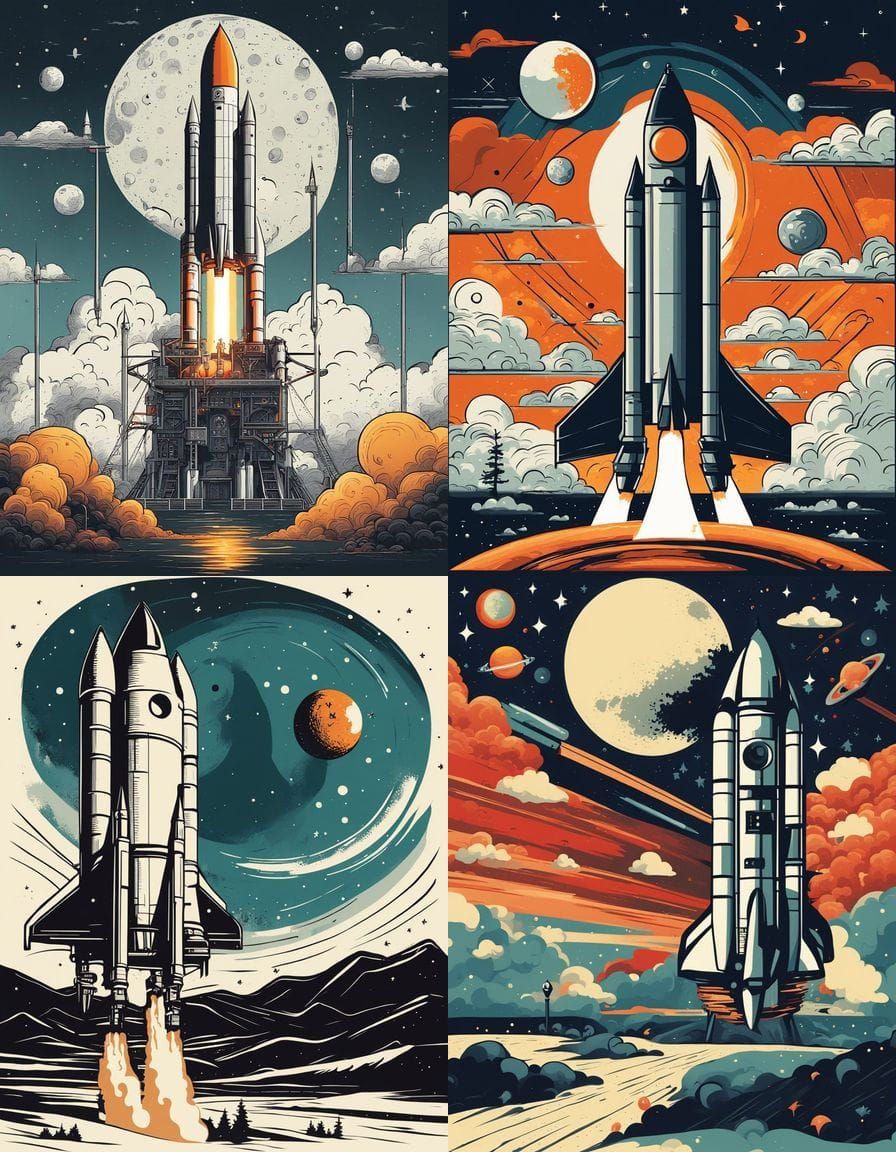 Surreal Rocket Launch to the Moon