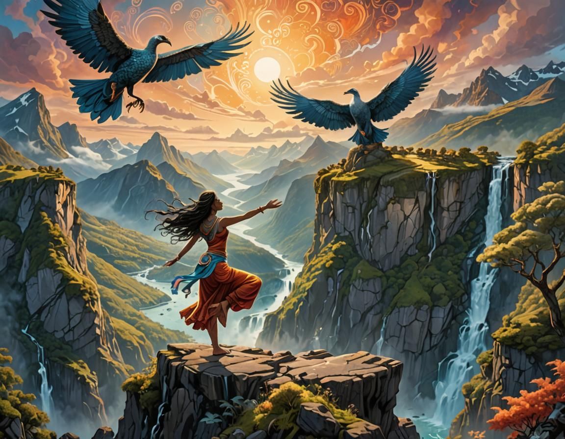 Yogini Tree Pose in Surreal Fantasy Art