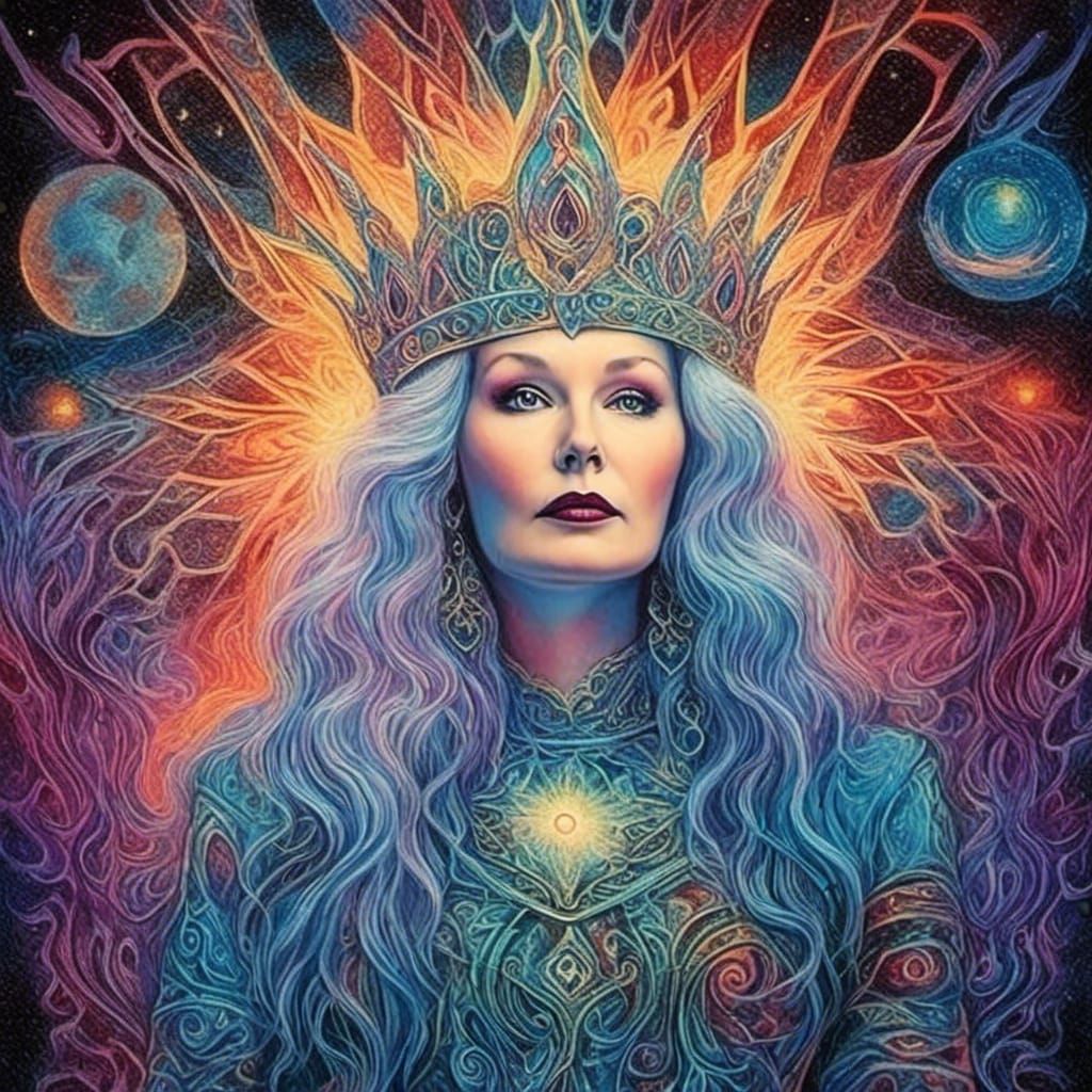 Holographic Sorrow: Cosmic Astral Illustration