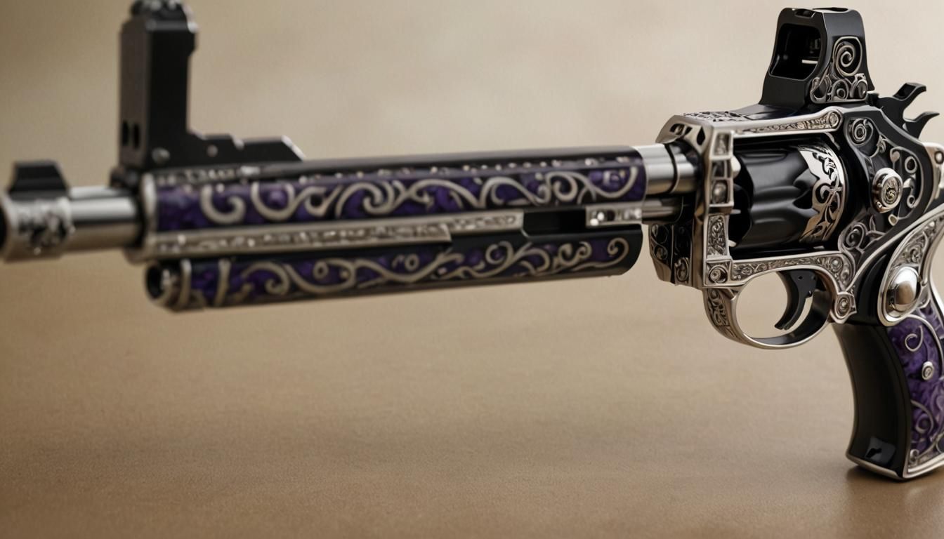 regular revolver concept,   byzantine, jewel encrusted, hellsing  inspired, chrome revolver, with obsidian and ivory inl...
