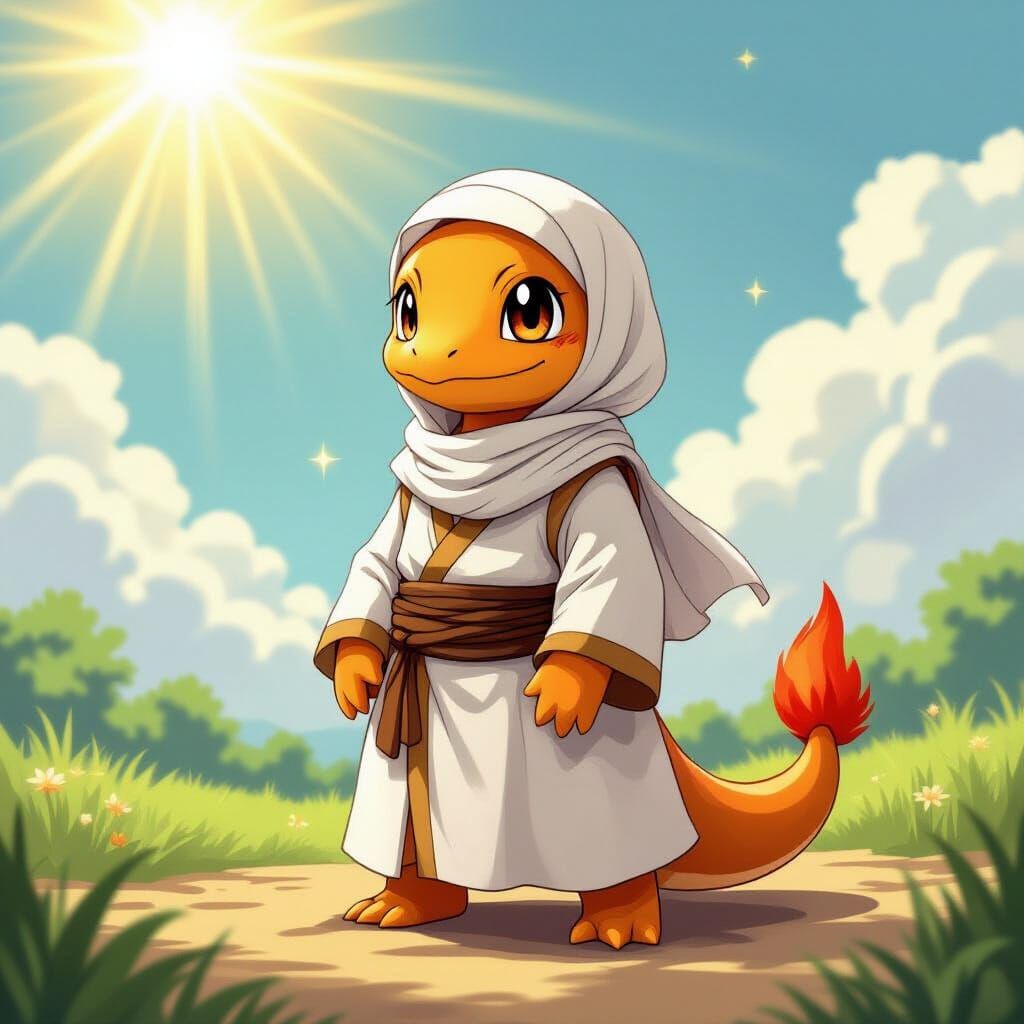 Charmander in Islamic Dress, Anime-Inspired Digital Art