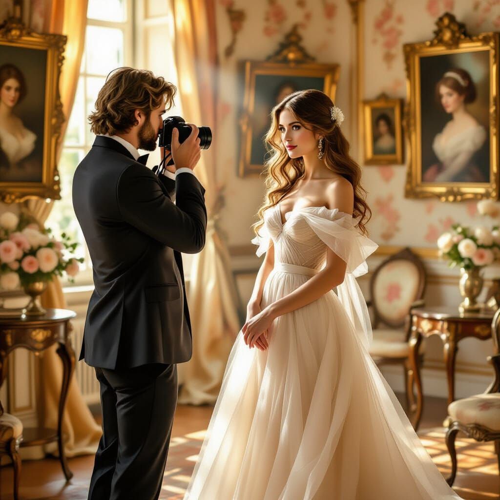 Romantic Portrait of Woman in Gown, Impressionist Style