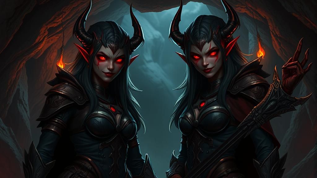 Drow Warriors in Dark Underground Cavern