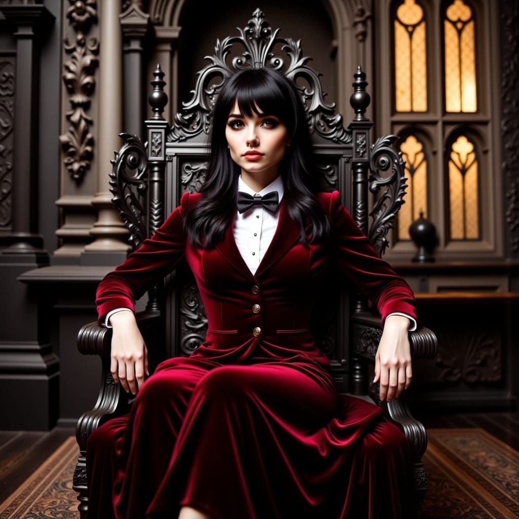 Elegant Steampunk Queen in Crimson Velvet