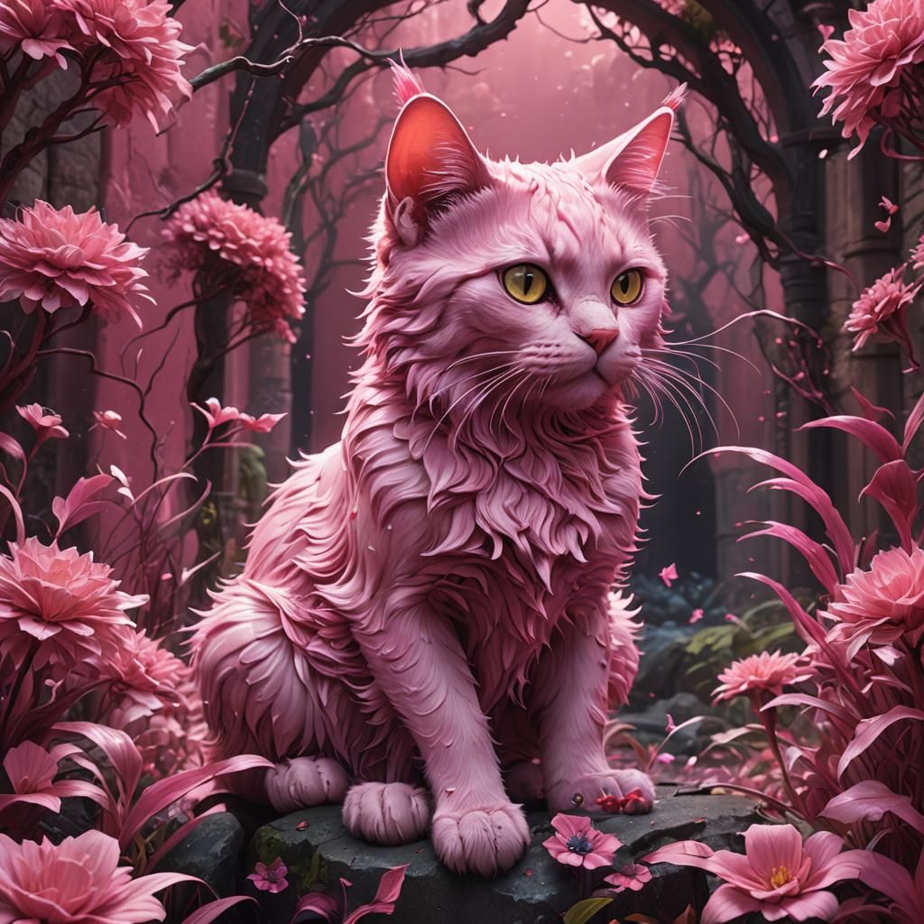 Fantastical Pink Cat Matte Painting
