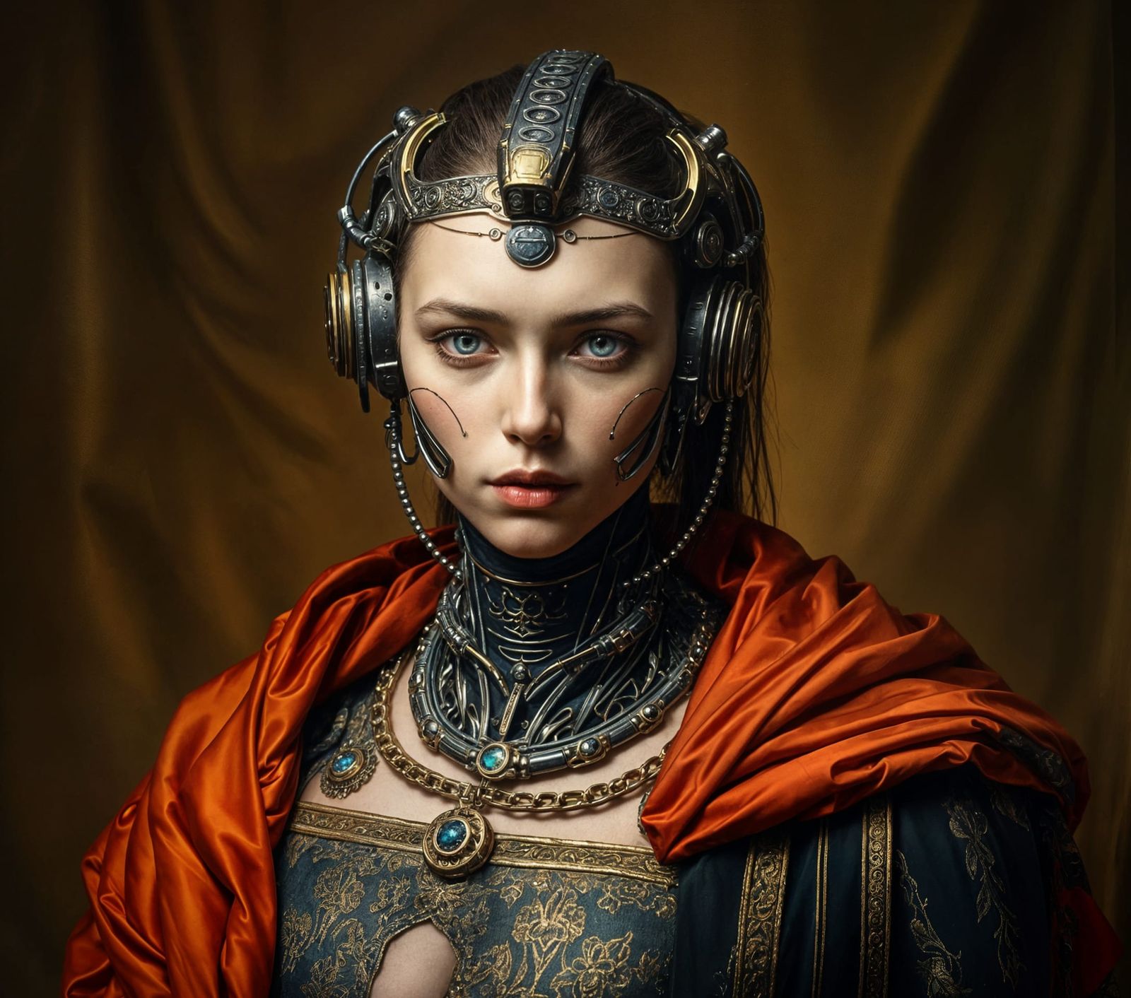 Renaissance-era portrait of a cyborg