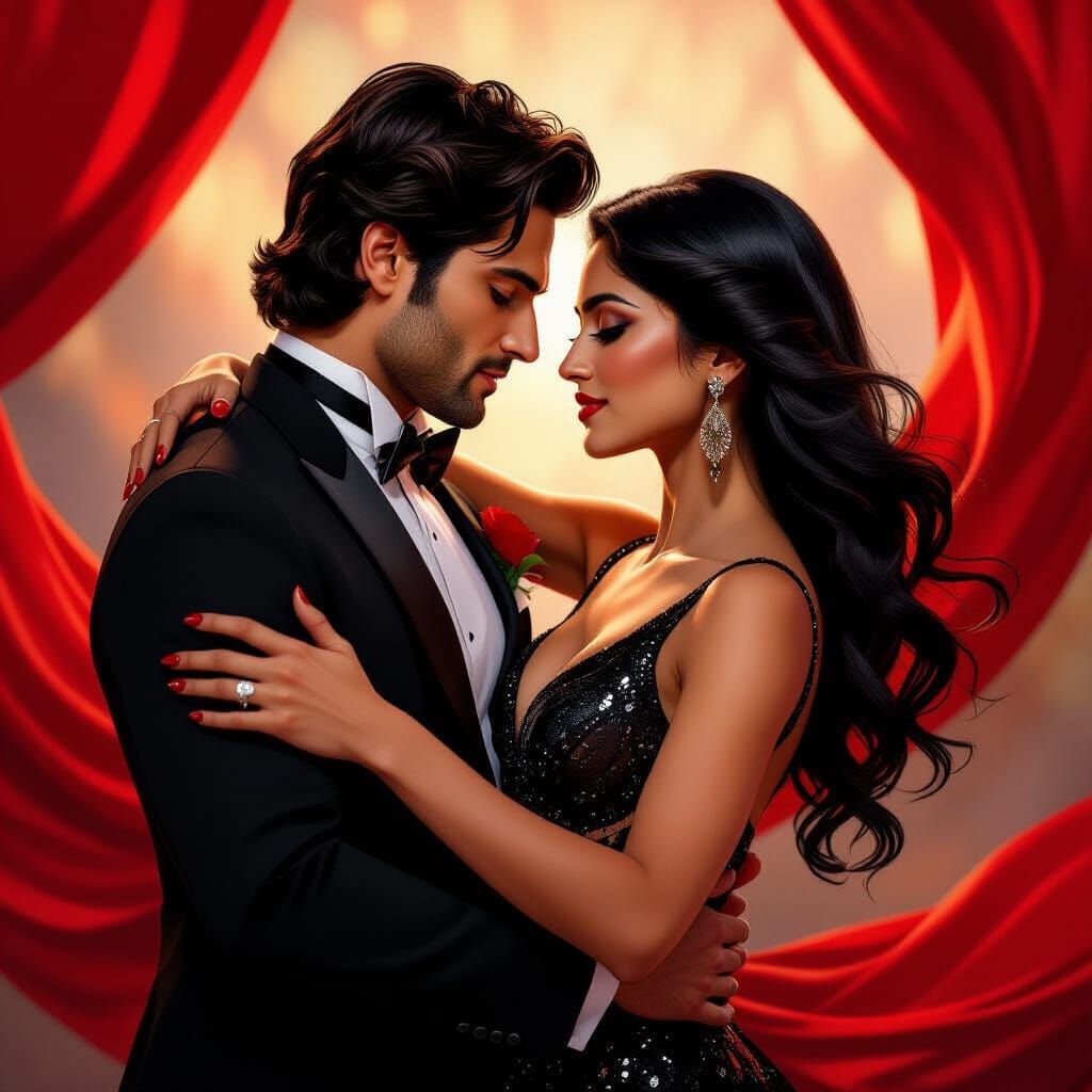 Passionate Dance Embrace in Art Nouveau Style