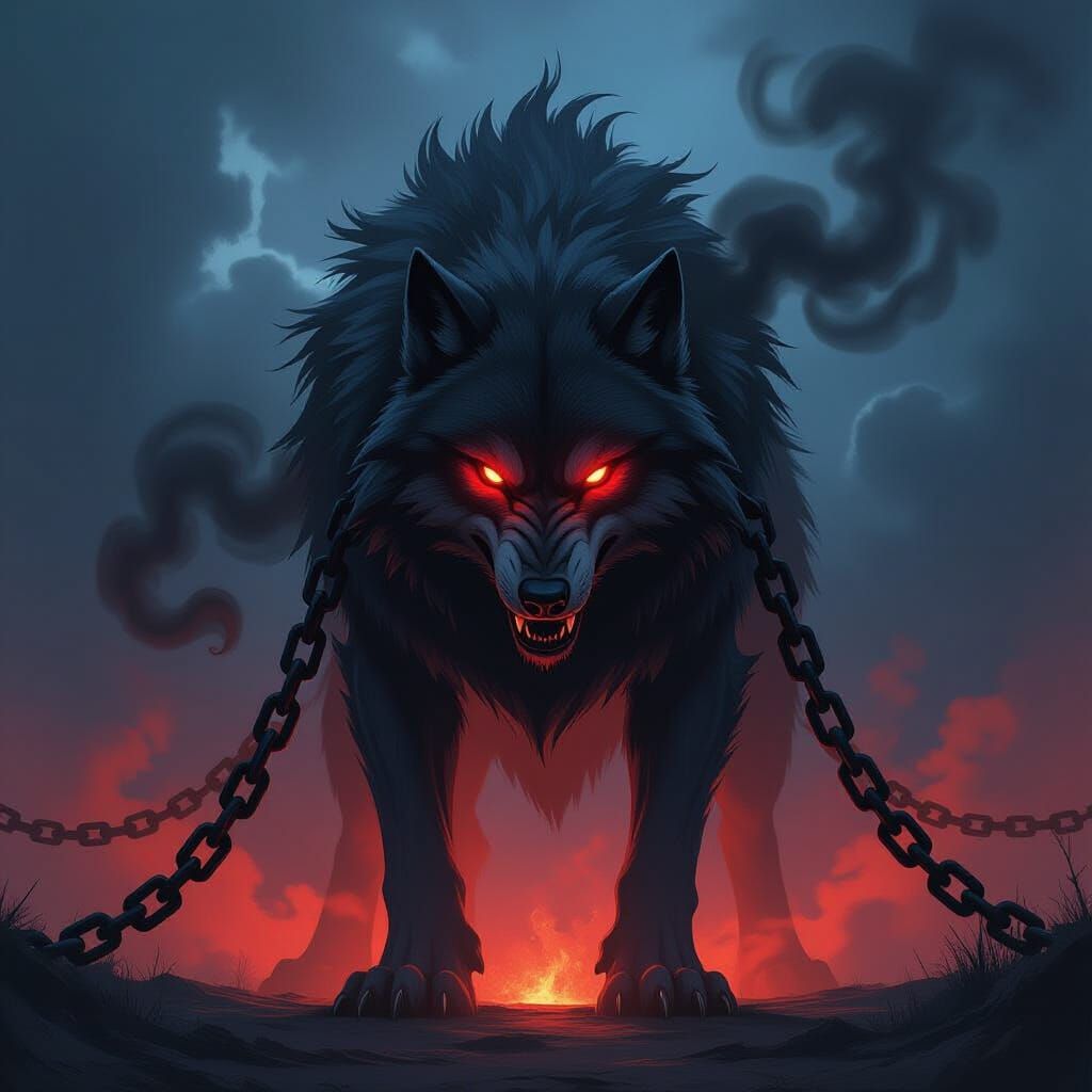 Cursed Colossal Wolf in Stormy Twilight