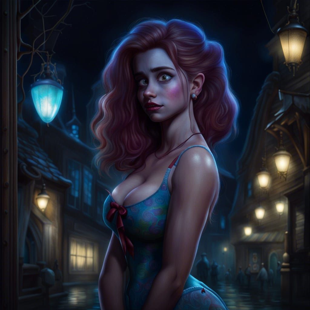 Hyperrealistic Risqué Disney Sally at Night