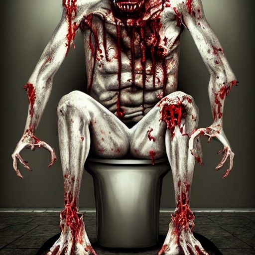 Realistic Decaying Zombie on Toilet