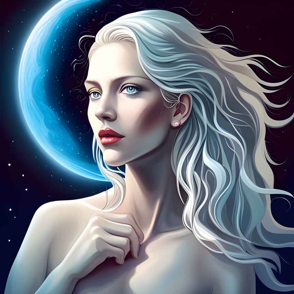 Ethereal Woman Portrait with Moon in Detailed Matte Painting