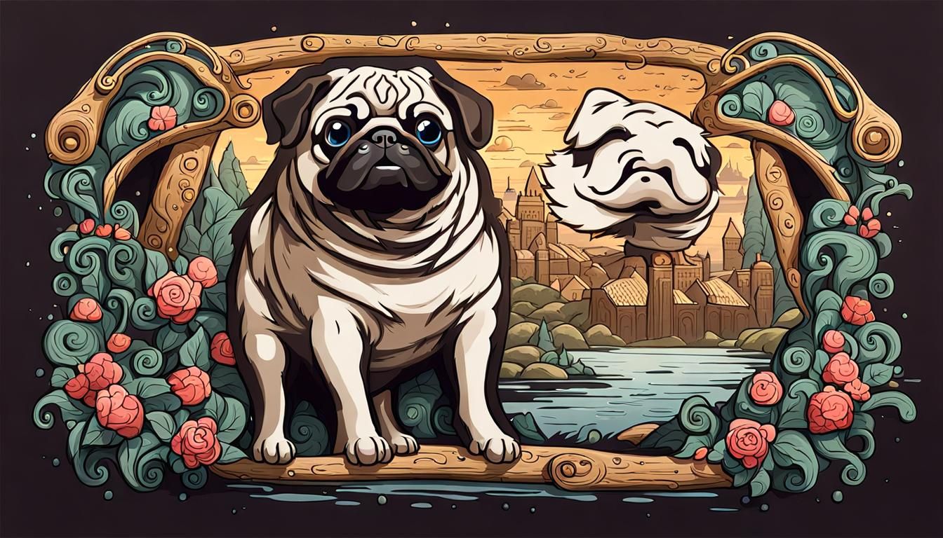 Pug as Mythical Pet, Fantasy Art