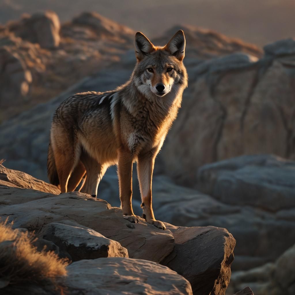 Coyote at Dusk: Ultra Realistic Cinematic Film Still