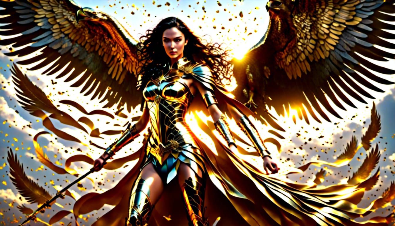 Wonder Woman in Golden Eagle Armor with Wings