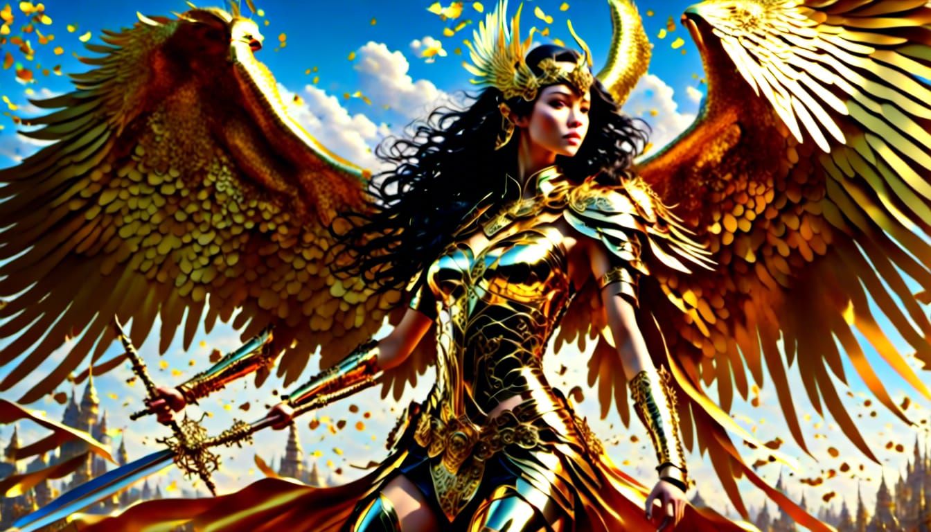 Golden Armored Warrior Princess with Wings