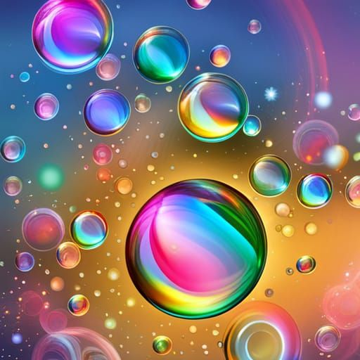 Iridescent Soap Bubbles Floating in Cosmic Breeze