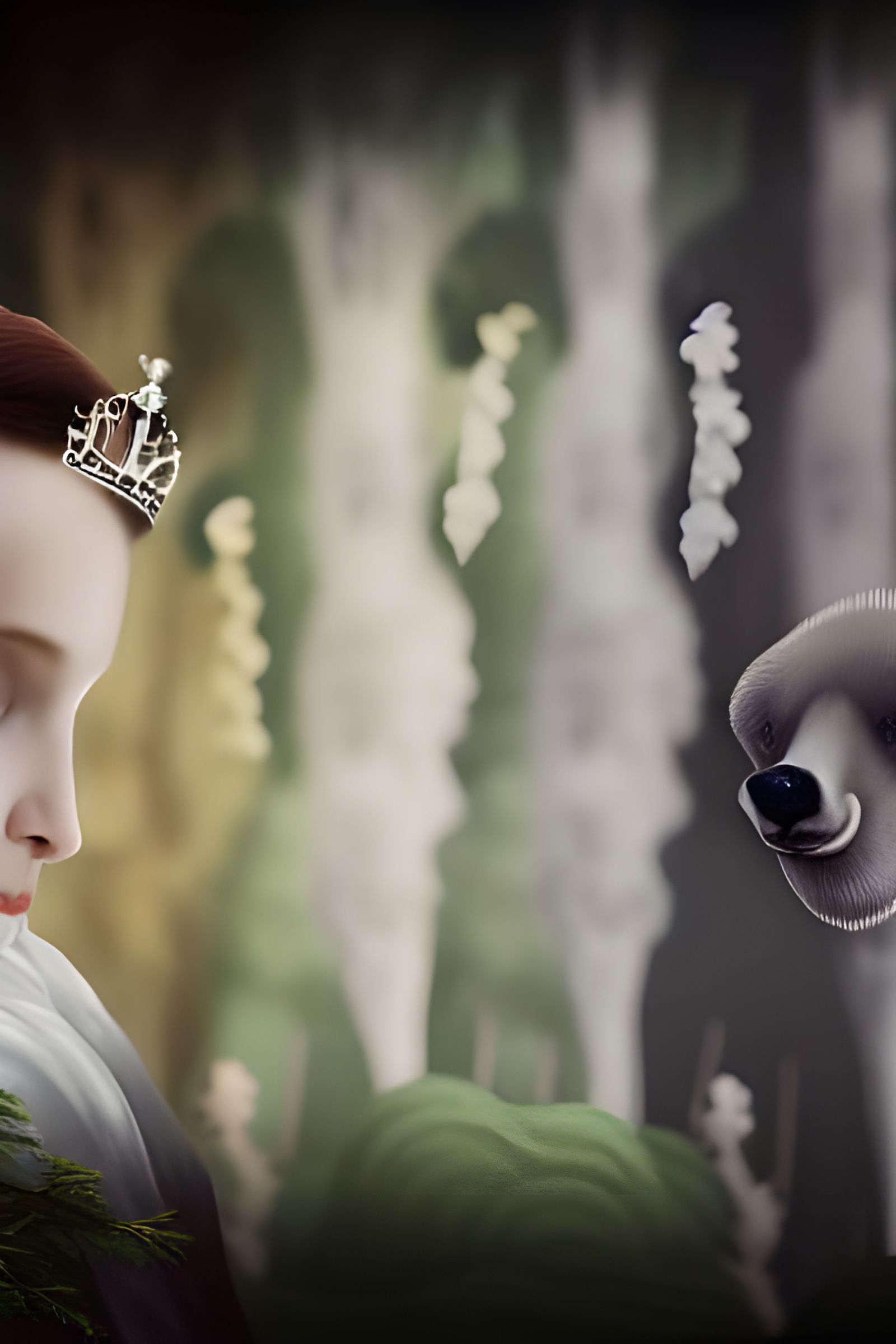 Princess Rides White Bear in Magical Forest